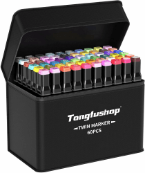 Tongfushop 60+2 Filzstifte, Twin Marker, Marker Set für Studenten Manga Design und Zeichnen Skizzieren Malerei, Art Marker mit Schwarzer Tragetasche und Abstandshalter