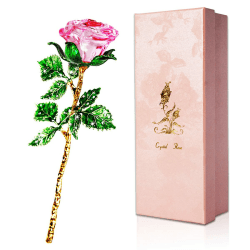 Rosa Rose Geschenk für Sie, K9 Kristallrose mit Wunschkarte, 3D Glasrose Ewige Blume, Kristall Rose Figur für Frauen zum Geburtstag, Muttertag, Hochzeit, Jahrestag, Valentinstag, Weihnachten. Kristall Rosa Rosen