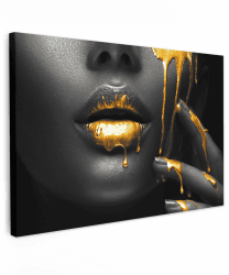 MuchoWow© Bilder Groß 120x80 cm XXL Wohnzimmer Deko Modern Wandbild Foto auf Leinwand Bild Schlafzimmer Room Decor Geschenke Frau - Schwarz - Gold - Gesicht - Lippen Lippen - Gold 80L x 120B cm