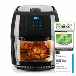 GOURMETmaxx Digitale Heißluftfritteuse XXL - 9L Ofen | Airfryer mit Timerfunktion, Touchdisplay, Drehspieß, Schaschlikspießen | fettarm, energiesparend frittieren | 8 Programme, 1800 W Schwarz 9 Liter