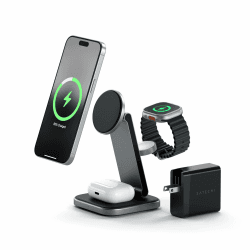 SATECHI 3 in 1 Kabellose Ladestation, Qi2 15W magnetische, Faltbare Reiseladestation für iPhone 16/15/14/13/12, Apple Watch Ultra & Ultra 2 Series 7-10, AirPods 4/Pro/3/2 3 in 1 Space Grau