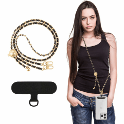 MoKo Universelles Handy-Halsband aus Metall, Crossbody-Strap, Anti-Diebstahl, Abnehmbar, für Frauen, verstellbares Lanyard für iPhone und die meisten Smartphones, Gold & Schwarz