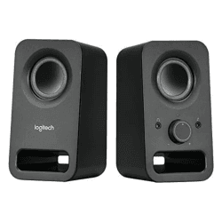 Logitech Z150 PC-Lautsprecher, Stereo Sound, 2 Lautsprecher, 6 Watt Spitzenleistung, 3,5 mm Eingang, Regler am rechten Lautsprecher, Kopfhörerbuchse, EU Stecker, PC/TV/Handy/Tablet - Schwarz Schwarz AUX-Anschluss