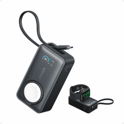 Anker MagGo Powerbank für Apple Watch, offiziell Zertifiziert, 10.000mAh kompaktes Akkupack mit integriertem USB-C-Kabel, 35W Max., für iPhone 15 Serie, Samsung, iPad, AirPods und mehr Schwarz