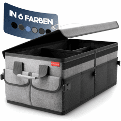 HELDENWERK Premium Kofferraum-Organizer mit Deckel stabil & rutschfest - Faltbare Auto Kofferraumtasche groß mit doppelten Böden - Kofferraumbox, Kofferraumorganizer Box Dunkelgrau mit Schwarzem Saum