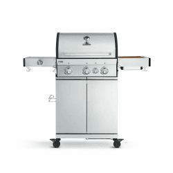 BURNHARD 3-Brenner Gasgrill FRED Deluxe Series 3 inkl. Backburner, 900°C Infrarot-Keramikbrenner, Seitenkochfeld, Edelstahl-Grillrost, Grillabdeckung, Edelstahl Grillwagen + klappbare Seitentische FRED Deluxe Series 3 - Edelstahlrost