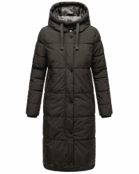 MARIKOO Damen Wintermantel Warmer Steppmantel lang mit Kapuze Soranaa XS-XXL M Schwarz