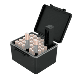 JJC AAA AA Batterie-Organizer Aufbewahrungskoffer mit Batterietester, Wasserabweisender Hartschalen-Batterien Organizer mit abnehmbarem Batterieprüfer, hält 20 AA-Batterien und 14 AAA-Batterien für 20 AA + 14 AAA (Lieferung mit Batterietester) black