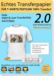 TransOurDream A4X10 Blatt+1 Silikonpapier,Echte Inkjet/Laser T-Shirt Transferpapier, Transferfolie Bügelfolie(durchscheinend Folie), für helle Textilien, Textilien Aufbügeln Hell-a4-10 Blatt