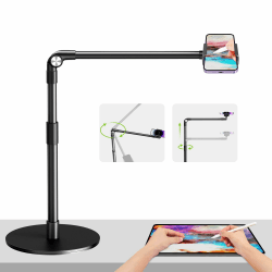 elitehood Handyhalterung Tisch zum Filmen mit Robuste Basis, Höhenverstellbar Overhead Stativ Handy Ständer zum Filmen, 38cm Langer Arm Handyhalterung Schreibtisch für iPhone 15 14 13, Android Handy