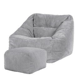 Icon Riesen Sitzsack Sessel „Morgan“ mit Hocker, Grau, Cord XXL Sitzsack Erwachsene mit Füllung für das Wohnzimmer, Riesensitzsack XXL Flauschig Cord, Made in Germany Grau Sitzsack + Hocker