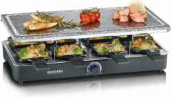 SEVERIN Raclette-Partygrill mit Naturgrillstein, Raclette mit Grillplatte aus Stein und 8 antihaftbeschichteten Pfännchen, Tischgrill für 8 Personen, max. 1300 W, schwarz, RG 2372 Drehregler mit Kontrollbeleuchtung