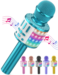 LED Drahtloses Bluetooth Mikrofon zum Singen, Spielzeug Kinder, Heim KTV Karaoke Maschine, Tragbares KTV Lautsprecher Recorder für Android/iPhone/iPad/PC Blau