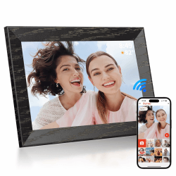 Tibuta 10,1 Zoll WLAN Digitaler Bilderrahmen, 1280 * 800 IPS Touchscreen Digitaler Bilderrahmen, 16G-Walnuss, Teilen Sie Fotos oder Videos über die Frameo APP