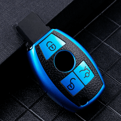 Misuyue Mercedes Schlüssel Hülle, Auto Schlüsselhülle für Mercedes Benz A B C E G S R Class GLA GLC GLE GLS SL SLK AMG W212 W204, 3 Tasten Mercedes Schlüssel Abdeckung aus Leder und TPU (Blau)