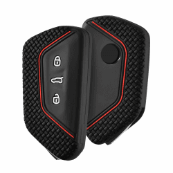 OATSBASF Autoschlüssel Hülle für VW, Schlüssel Hülle Kompatibel für Golf 8 Seat Leon MK 4 VW ID.3 Tarraco Ateca Skoda Octavia Cupra Silikon Cover Schlüsselhülle Etui Schutzhülle (Rote Linie)