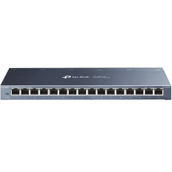 TP-Link TL-SG116 16-Ports Gigabit Netzwerk Switch (32 Gbit/S Switching-Kapazität, geschirmte RJ-45 Ports, Metallgehäuse, IGMP-snooping, Unmanaged, Plug-und-Play, lüfterlos) blau metallic 16 ports