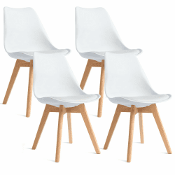 CangLong 4 Esszimmerstühle mit Beinen aus massivem Buchenholz, Modernes Retro-Design der Jahrhundertmitte, Polsterstühle für Küche, Esszimmer und Wohnzimmer, Weiß