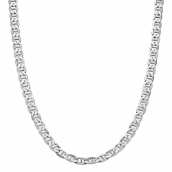 Uwiyo Marinekette Herren Damen, 5mm Edelstahl Massive Halskette Silber Marine Halskette Mariner flache Gliederkette Halskette für Frauen Männer, 41cm+8cm