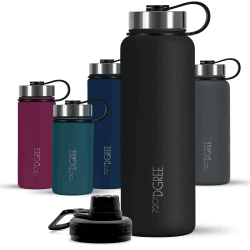 720°DGREE Edelstahl Trinkflasche 710ml “noLimit” - Auslaufsicher, Kohlensäure geeignet, BPA-Frei - Thermosflasche, Isolierflasche mit Schraubverschluss für Kinder, Schule, Fitness +Gratis Sportdeckel 710 ml 01 Onyx Black | Schwarz