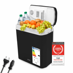 TZS First Austria elektrische Kühlbox 24 Liter | 12 Volt & 230 Volt Anschluss | mit 12-V-Stecker fürs Auto | für Camping, Festivals & Reisen | mit Kühl- und Warmhaltefunktion | schwarz 24 L | Schwarz