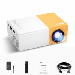 PVO Mini Beamer, Tragbarer Beamer für Cartoon, Kindergeschenk, Outdoor-Filmprojektor, LED Videoprojektor für Heimkino, Video kann über EIN Datenkabel direkt auf den Projektor gespiegelt Werden Beamer YG300Pro