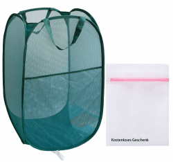 77L Pop-up-Wäschekorb+ Wäschesack, Faltbare Wäschekörbe, Nylon-Mesh-Korb für Wäsche (Grün)