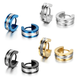 JewelryWe Schmuck Herren Ohrringe, Edelstahl, Glänzend Poliert Creolen Ohrstecker, Blau Schwarz Gold Silber 4 Paar