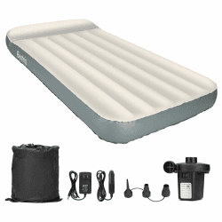 Aufblasbare Luftbett Luftmatratze, Luftbett mit elektrischer Luftpumpe, Aufblasbare Gästebett Einzelbett Luftmatratze Schlafmatratze mit Kissen für 1 Personen, geeignet für Drinnen Draußen (Grau)
