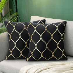Hanrunsi Kissenbezug 45x45 Schwarz 2er Set Kissenbezug Geometrische Weiche Dekorative Quadratische Samt Überwurf Kissenbezüge für Sofa Stuhl Balkon 45 x 45 cm mit Unsichtbarem Reißverschluss 45 x 45 cm, 2 Stück Schwarz