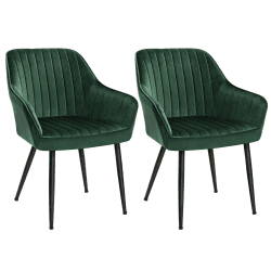 SONGMICS Esszimmerstuhl, 2er Set, Küchenstuhl, Sessel, Samt, Polsterstuhl mit Armlehnen, Loungesessel, bis 120 kg belastbar, Metallbeine, für Esszimmer, Küche, grün-tintenschwarz LDC087C02 2 Grün + Tintenschwarz
