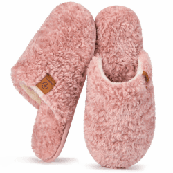 EverFoams Damen Scuff Hausschuhe Gemütlich Weiches Flauschiges Kunstalpaka Memoryschaum Leichte Rutschfeste Pantoffeln 40/41 EU Rosa