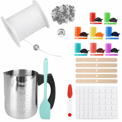 ALLAVA Kerzen Selber Machen Set, DIY Set Erwachsene, Kerzen Selber Machen, Schmelztopf 600ML, 61m Kerzendocht, 8 Kerzenfarbe, 100 Kerzen Aufkleber, DIY Set für Kerzenherstellung Diy Set mit Schmelztopf 600ML