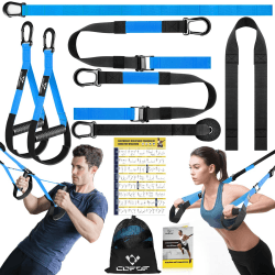 Schlingentrainer, Sling Trainer für EIN Ganzkörpertraining, Schlingentrainer für zuhause mit Großem Griff Türankerbefestigung Tragtasche, Übungsanleitung for Homegym Blue