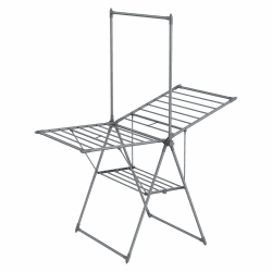 SONGMICS Wäscheständer, zusammenklappbar, Wäschetrockner mit 2 Ebenen, Flügelwäscheständer, freistehend, 1 obere Hängestange, 2 höhenverstellbare Flügel, 24 Stangen, platzsparend, grau LLR521G01