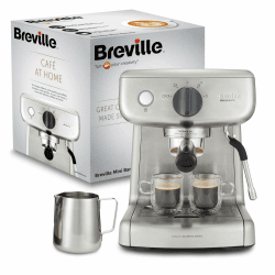 Breville Barista Mini Siebträgermaschine | Espressomaschine/Kaffeemaschine mit Milchaufschäumer | 2-l-Wasserbehälter | Italienische Pumpe mit 15 Bar | Edelstahl [VCF125X] Barista ohne Kaffeemühle