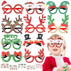 Faburo 10 Stück Weihnachten Brillen Weihnachtsbaum Brillenrahmen Brillengestell Geweih mit 5 Weihnachtlichen Aufklebern zum Weihnachten Party für Erwachsene und Kinder