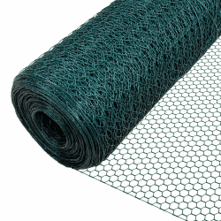 VOUNOT Maschendrahtzaun Sechseckgeflecht, Drahtzaun Hasendraht Kaninchendraht Hühnerdraht, Maschenweite 13 mm, Höhe 100 cm, Länge 25 m, PVC-Beschichtet Grün Pvc-beschichtet Grün MW: 13mm, 1 x 25M (HxL)