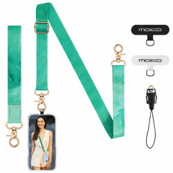 MoKo verstellbares Umhängeband für Handys, universelle Handy-Umhängebänder um den Hals und mit Armband, Handy-Umhängeband ×1, Armband ×1, Handy-Halterung ×1, Umhängeband-Patch ×2, Grün