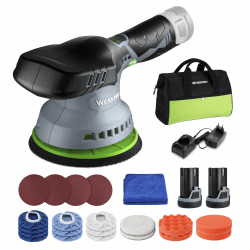 WORKPRO Exzenter Poliermaschine 12V, Akku Poliermaschine 2800-5500RPM, Exzenter Polier Polierer Kabellos 150mm, Mit 2 x 2,0Ah Akku & 1 Tasche & 23 Zubehör, Auto Polierer Set