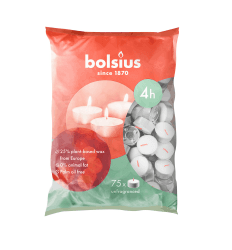 Bolsius D-light Teelichter - 75 Stück - im Beutel - Brenndauer 4 Stunden - Dekorative Haushaltkerzen - Weiß - Enthält Natürliches Pflanzenwachs - Ohne Palmöl 4 Stunden 75x