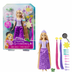 Mattel Disney Prinzessinnen Rapunzel Puppe, mit extra langen Haaren und Farbwechsel Funktion, inkl. Haar Accessoires und Chamäleon Pascal, Disney Geschenke, Spielzeug ab 3 Jahre, HLW18 Rapunzel und Chamäleon Pascal
