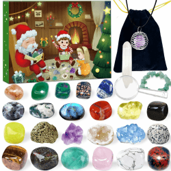 Edelstein Adventskalender, Weihnachts Countdown Kalender 2024, 24 Stück Natürliche Kristalle, Edelsteine und Mineralien zum Sammeln und Lernen, Weihnacht Geschenk für Kinder-Deutsche Ausgabe Grün