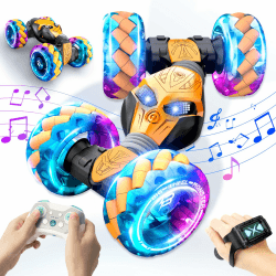 AmazeFun Ferngesteuertes Auto,360° Drehung Stunt RC Auto, 2,4GHz 4WD 1:12 Groß Off-Road Auto Spielzeug,Gestensensor Drift Car mit Musik und LED-Lichter für Kinder ab 4,5,6,7,8-12+Jahre Gelb