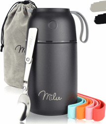 Milu® Thermobehälter 450, 650ml, 800ml | Edelstahl Warmhaltebehälter | Essensbehälter | Speisegefäß Babynahrung | Essen warmhalten Behälter | Thermo Lunchbox | Müsli to go | Schwarz, 650ml Schwarz 650 ml