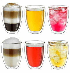 Creano doppelwandige Cappuccino Gläser 250ml - Glas Becher doppelwandig - Thermoglas - Doppelwandgläser im 6er Set Set 03: 6x 250ml