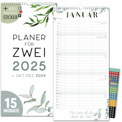 Paarplaner 2025 3 Spalten FLORAL Planer für Zwei 2025 und Okt-Dez 2024 Partnerkalender 16x32,5cm Paarkalender f. Paare 2025 Wandplaner 2 Personen STICKER Recycling Urlaub, Pflanzkalender Blumen (2025)