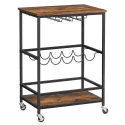 VASAGLE Servierwagen, Barwagen, Weinregal auf Rollen, Küchenwagen, Weinglashalter, Flaschenhalter, 40 x 60 x 82 cm, Industrie-Design, vintagebraun-schwarz LRC087B01 Vintagebraun + Schwarz