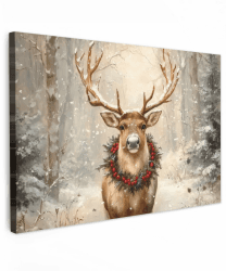 MuchoWow© Weihnachtsdeko Leinwandbild Groß 120x80 cm XXL Dekoration Wohnzimmer Bilder Pictures Weihnachtsgeschenke Decoration Living Room Deko Moderne Bild Geschenke Weihnachten - Rentier - Winter - B Rentier - Weihnachten 80L x 120B cm