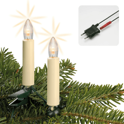 hellum Riffelkerzenkette Weihnachten Made in Germany, 9,8m beleuchtet 15 Riffelkerzen ivory, Lichterkette innen mit grünem Kabel, teilbaren Stecker und Clips, LED Baumkerzen warmweiß < 59lm 811544 Elfenbein 15 LED / 9,8m beleuchtet